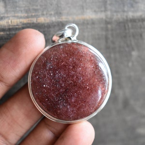 strawberry quartz pendant,natural quartz pendant,925 silver pendant,pink strawberry quartz,natural starwberry quartz pendant,quartz pendant,