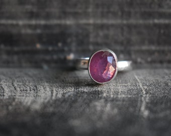 Natural Pink Ruby Ring, Faceted 925 Silver Ring