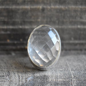 natürlicher Kristallquarzring,925er Silberring,Unisex-Kristallquarzring,schwerer und Kristallring,facettierter Kristallquarzring,klarer Quarzring