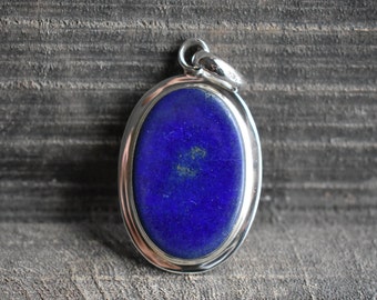 Oval Lapis Lazuli Pendant, 925 Sterling Silver, AAA Quality