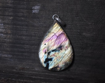 AAA Purple Labradorite 925 Silver Pendant, Teardrop Gemstone