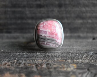Natural Rhodochrosite 925 Silver Ring, Women's Gemstone Ring