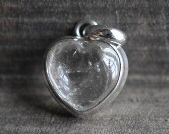 Clear Quartz Heart Pendant, 925 Sterling Silver (19x19mm)