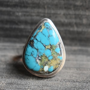 natural tibetan turquoise ring,925 silver ring,tibetan turquoise ring,natural turquoise ring,turquoise ring,drop shape ring,gemstone ring