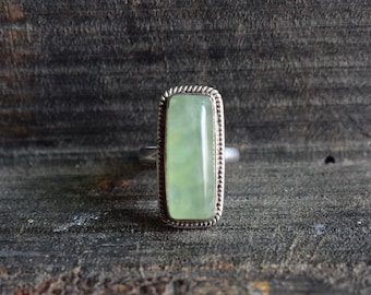 Natural Green Prehnite 925 Silver Ring, AAA Gemstone