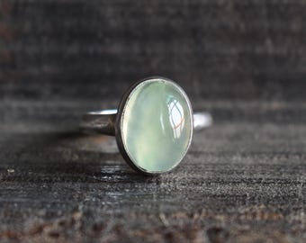 AAA Green Prehnite 925 Silver Ring (13x9.5mm)