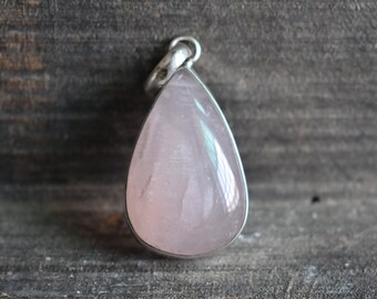 AAA Rose Quartz 925 Silver Drop Pendant