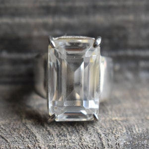 natürlicher Kristallquarz Herrenring,925er Silberring, unisex Kristallquarzring,schwerer und großer Ring,facettierter Kristallquarzring,klarer Quarzring