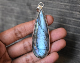 AAA Purple Flash Labradorite Pendant, 925 Silver Teardrop