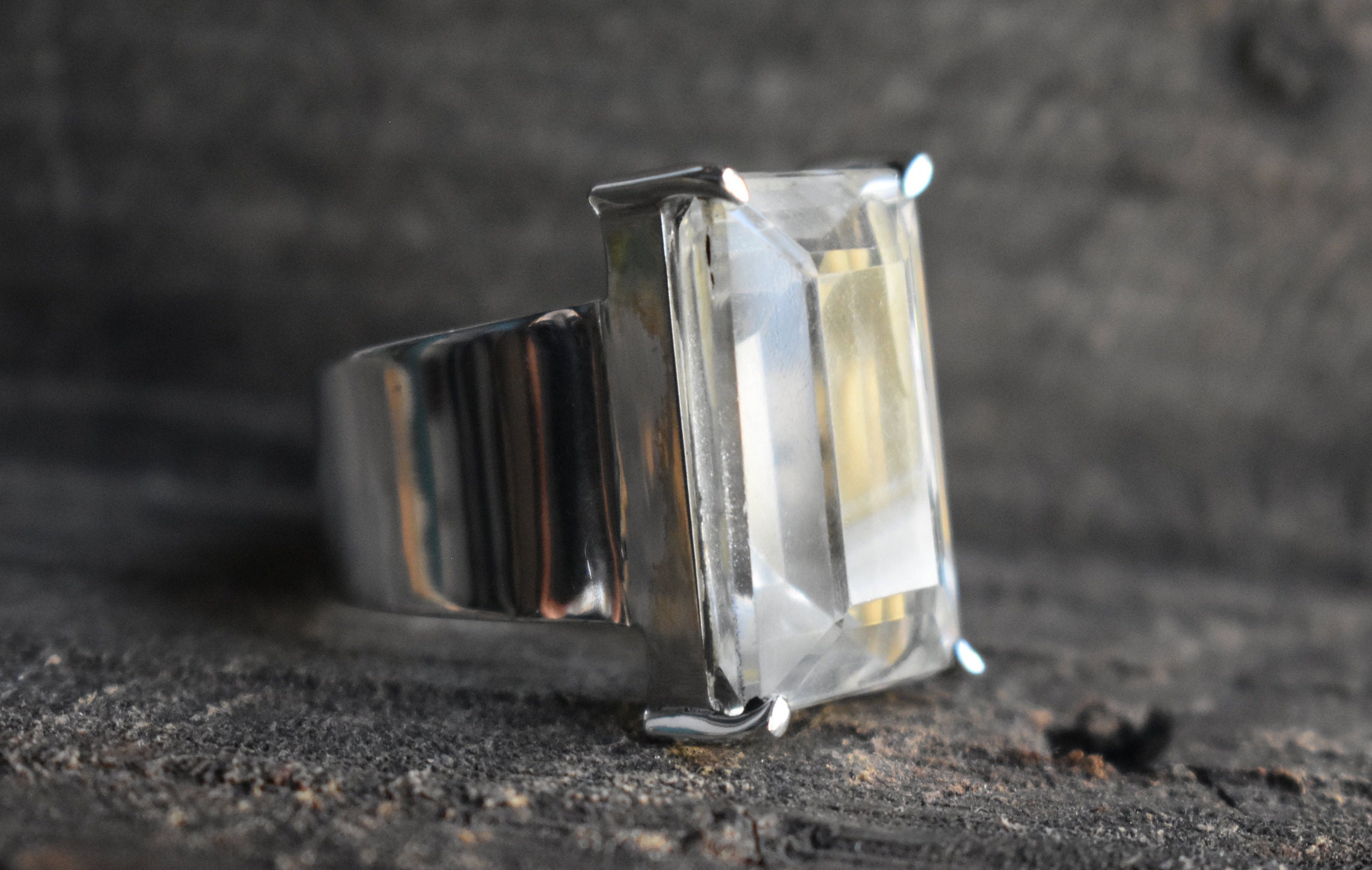 Natural Crystal Quartz Mens Ring925 Silver Ringunisex Etsy