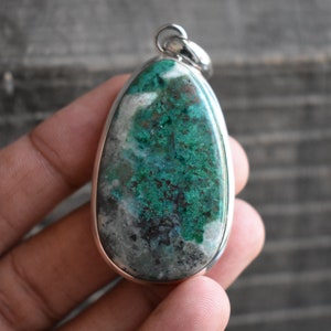 AAA Quality natural chrysocolla pendant,925 silver pendant,natural chrysocolla pendant,natural green chrysocolla necklace,gemstone pendant