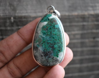 Natuurlijke groene chrysocolla-hanger, 925 sterlingzilver, edelsteenketting