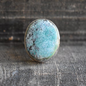 natuurlijke Tibetaanse turquoise ring, 925 zilveren ring, Tibetaanse turquoise ring, natuurlijke turquoise ring, turquoise ring, ovale ring, edelsteenring