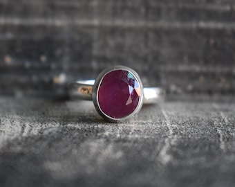 Faceted Pink Ruby Ring, 925 Silver, July Birthstone