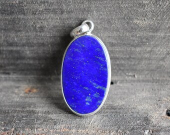 Oval Lapis Lazuli Pendant, 925 Sterling Silver, AAA Quality