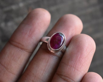 Faceted Pink Ruby Ring, 925 Silver, July Birthstone