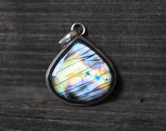 Rare Purple Flash Labradorite Pendant, 925 Silver, Teardrop