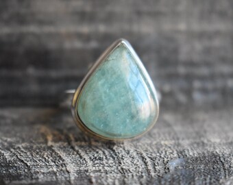 Bague ovale en argent 925 aigue-marine, pierre naturelle