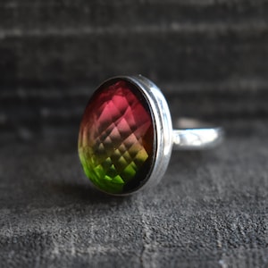 AAA Quality rainbow green tourmaline ring,tourmaline ring,925 silver ring,oval shape ring,handmade ring,tourmaline silver ring