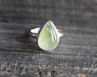 Natural Green Prehnite Ring, 925 Sterling Silver Ring (14x10mm)
