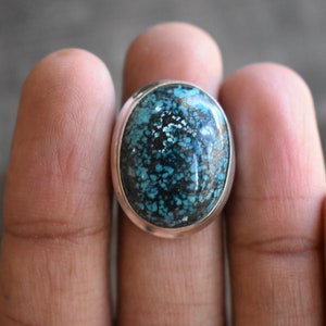 natuurlijke Tibetaanse turquoise ring, 925 zilveren ring, Tibetaanse turquoise ring, natuurlijke turquoise ring, turquoise ring, ovale ring, edelsteenring