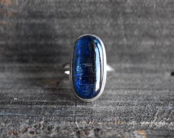 Handgemaakte ovale blauwe kyaniet 925 zilveren ring