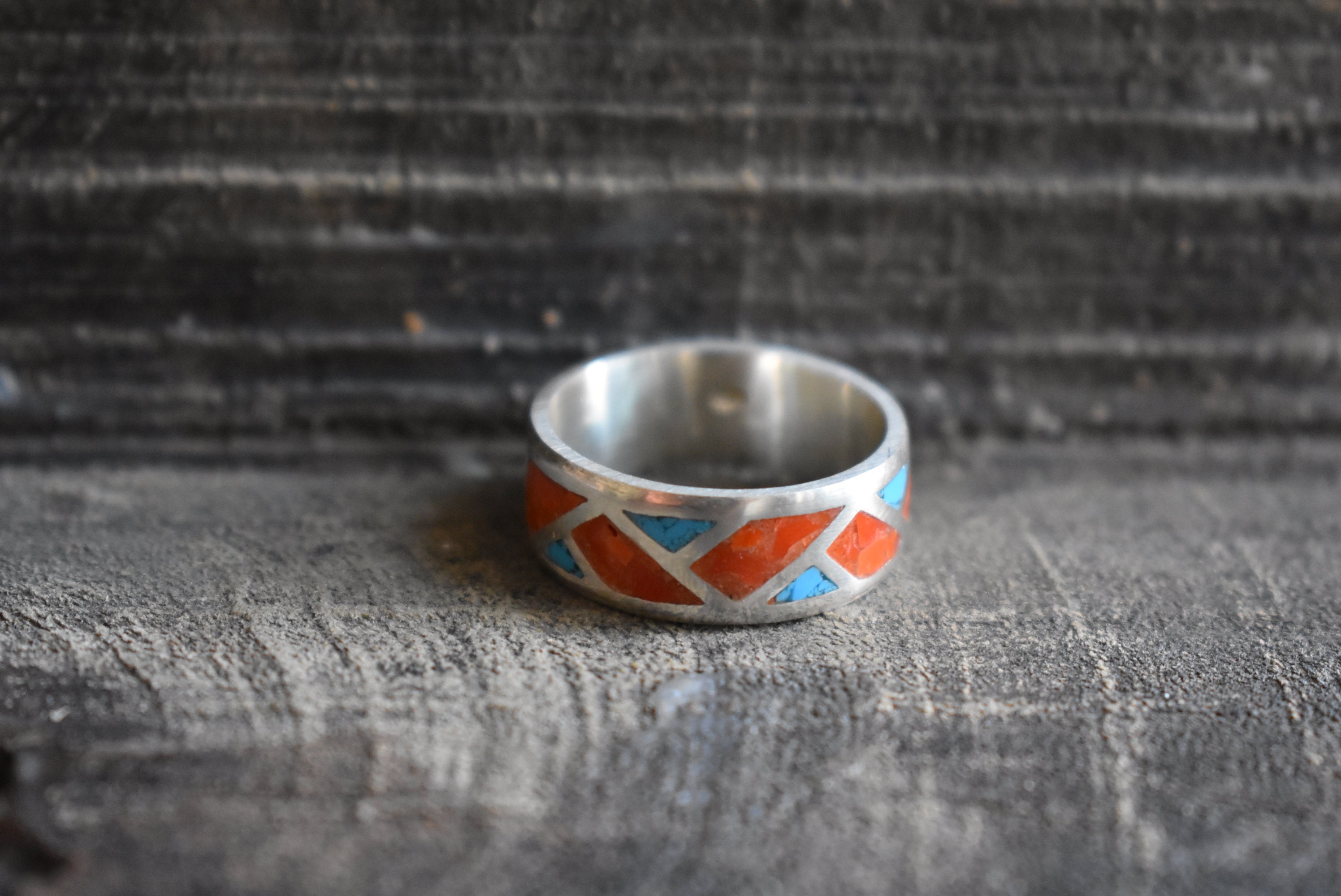 Natural Turquoise and Coral 925 Silver Band Ring - Etsy