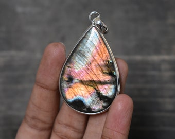 AAA Purple Labradorite Pendant, 925 Sterling Silver Teardrop
