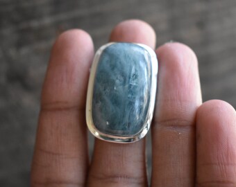 Bague en argent sterling 925 aigue-marine naturelle, pierre précieuse ovale (29*17 mm)