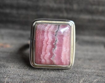 natural rhodochrosite ring,925 silver ring,pink rhodochrosite ring,rhodochrosite ring,rhodochrosite ring,gemstone ring,square shape ring