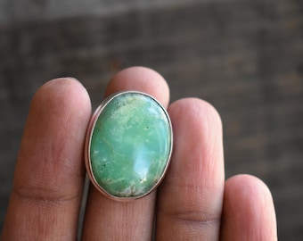 AAA Green Chrysoprase 925 Silver Ring, Natural Stone (23*17mm)