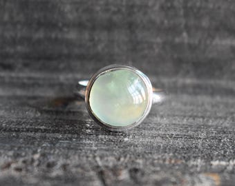 Natural Green Prehnite Ring, 925 Sterling Silver (11x11mm)