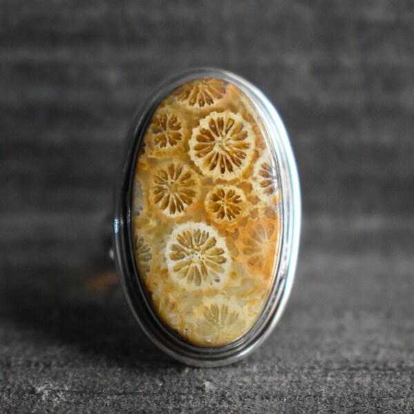 natural fossil coral ring,925 siver ring,orange fossil coral ring,fossil ring,natural fossil ring,fossil gemstone ring,oval shape ring