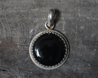 Colgante de plata de ley 925 con ónix negro AAA, piedra preciosa redonda