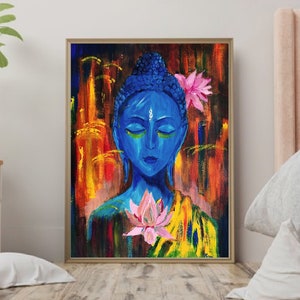 Original art ~ painting Buddha with lotus / acrylic painting on canvas / home decoration / zen yoga spirituality / 30 x 40 cm