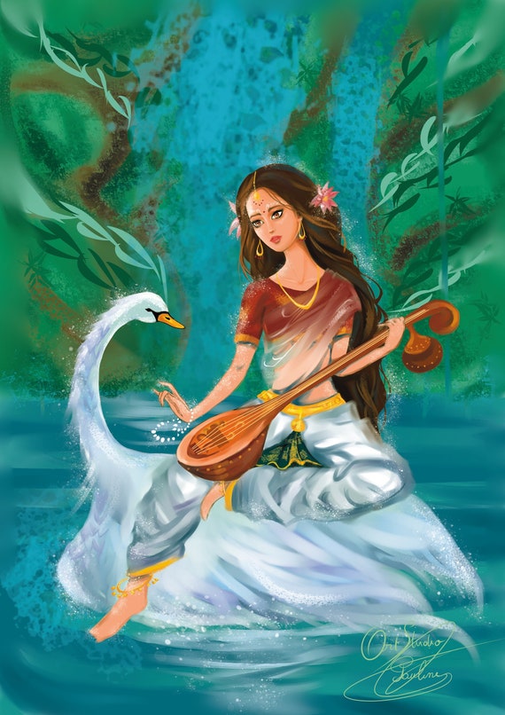 Art Print Arts Goddess Saraswati / Decoration Poster - Etsy Canada
