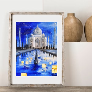 Original oil painting - Taj Mahal by night / handmade / peinture à l'huile originale / indian art / décoration intérieur / 30 x 40 cm