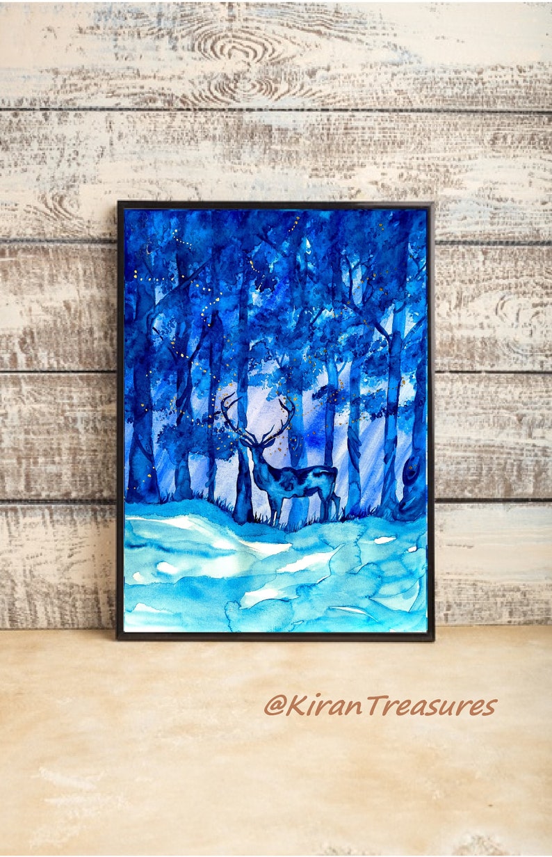 Poster A3 Poster Illustration 210 x 297 mm 11.7 x 16.5 A4 Enchanted forest deer Decoration 8.3 x 11.7 297 x 420 mm