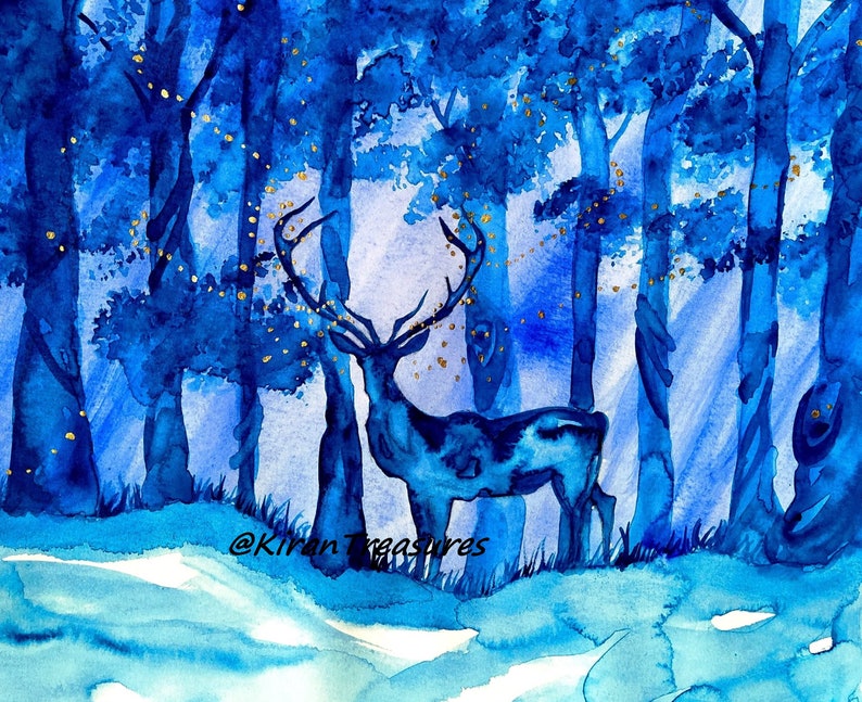 Poster A3 Poster Illustration 210 x 297 mm 11.7 x 16.5 A4 Enchanted forest deer Decoration 8.3 x 11.7 297 x 420 mm