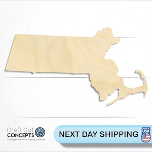 Massachusetts MA State Crafty - Laser Cut Unfinished Wood Cutout Craft Shapes