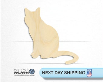 Cat Sitting - Laser Cut Unfinished Wood Cutout Craft Shapes