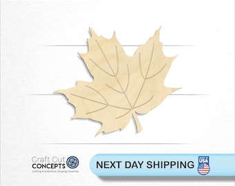 May include: A wooden maple leaf cutout, perfect for crafting projects. The leaf is unpainted and has a natural wood finish.