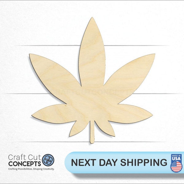 Smooth Cannabis Marijuana  Leaf - Large & Small - Pick Size - Laser Cut Wood Cutout Shapes Leaf Legal Legalize Herb Caniboid (SO-0347)*2-24