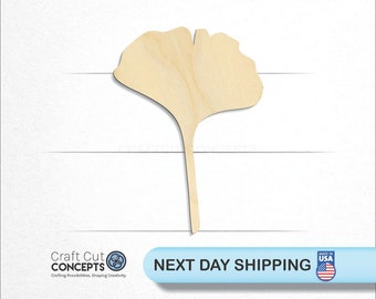 Ginkgo Leaf with Stem - Laser Cut Unfinished Wood Cutout Craft Shapes