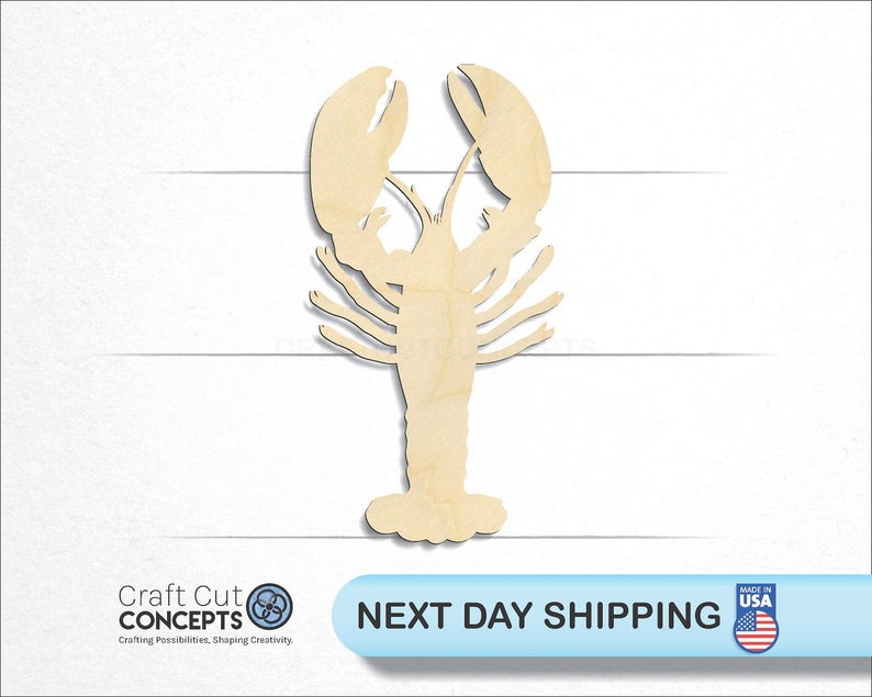 Crayfish Shape wood craft blank, front view, ships next day