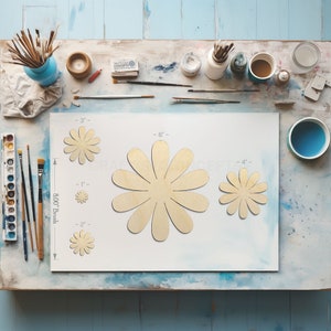 Daisy Flower Petals Craft blanks next to paint brush showing scale