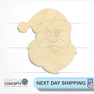 Santa Head w/Engraved Detail - Laser Cut Unfinished Wood Cutout Craft Shapes