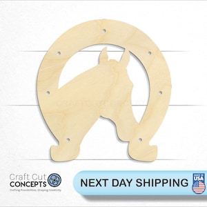 Horseshoe with Horse - Laser Cut Unfinished Wood Cutout Craft Shapes