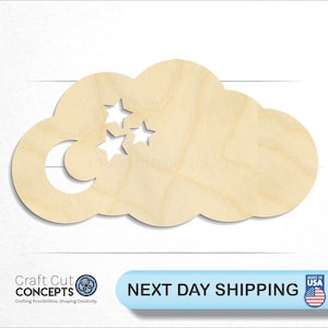 Cloud Shape with Moon and Stars - Laser Cut Unfinished Wood Cutout Craft Shapes