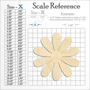 Daisy Flower Petals unfinished wood craft blank showing the measurement scale.